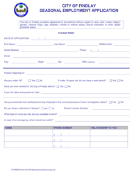 Document preview: Seasonal Employment Application - City of Findlay, Ohio