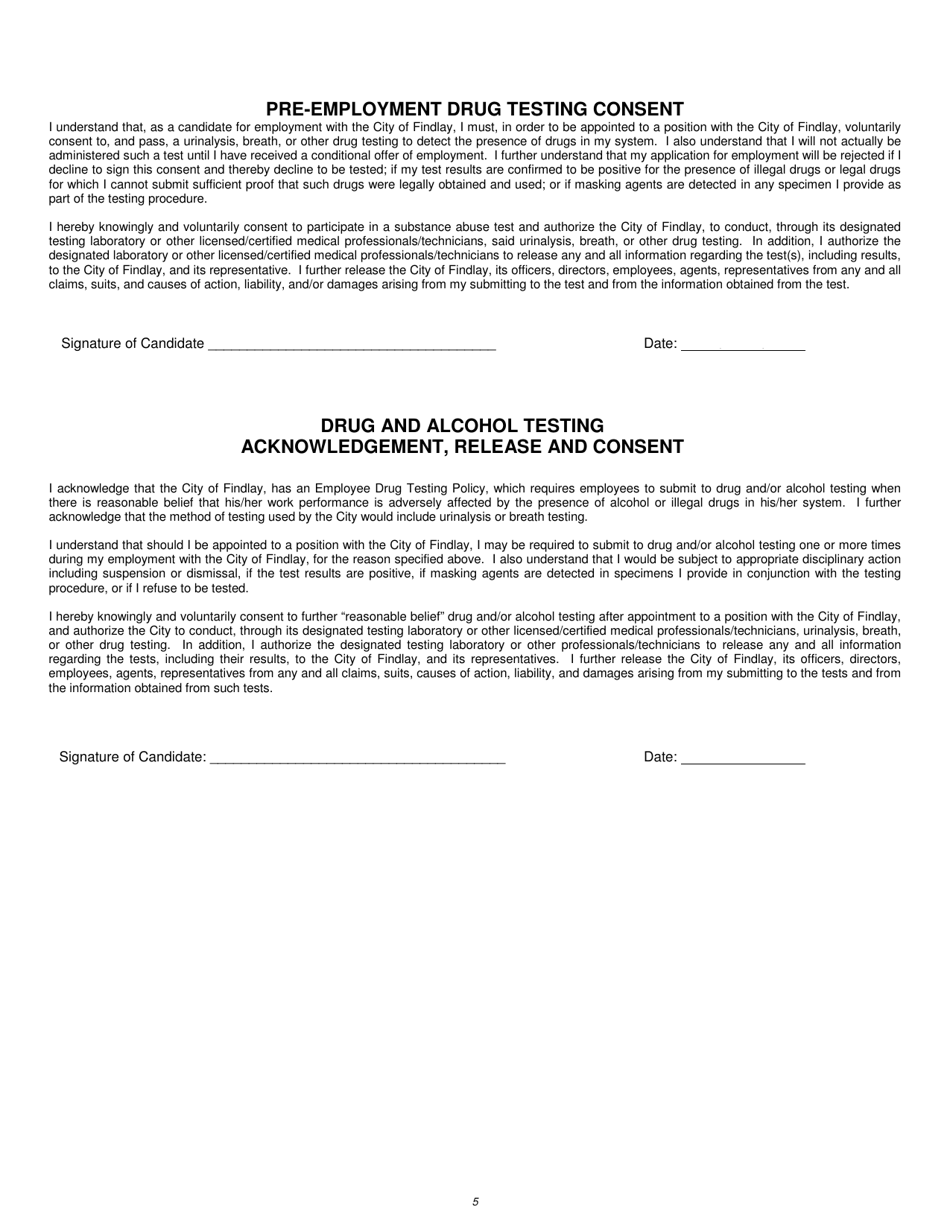Employment Applicatiinon - City of Findlay, Ohio, Page 5