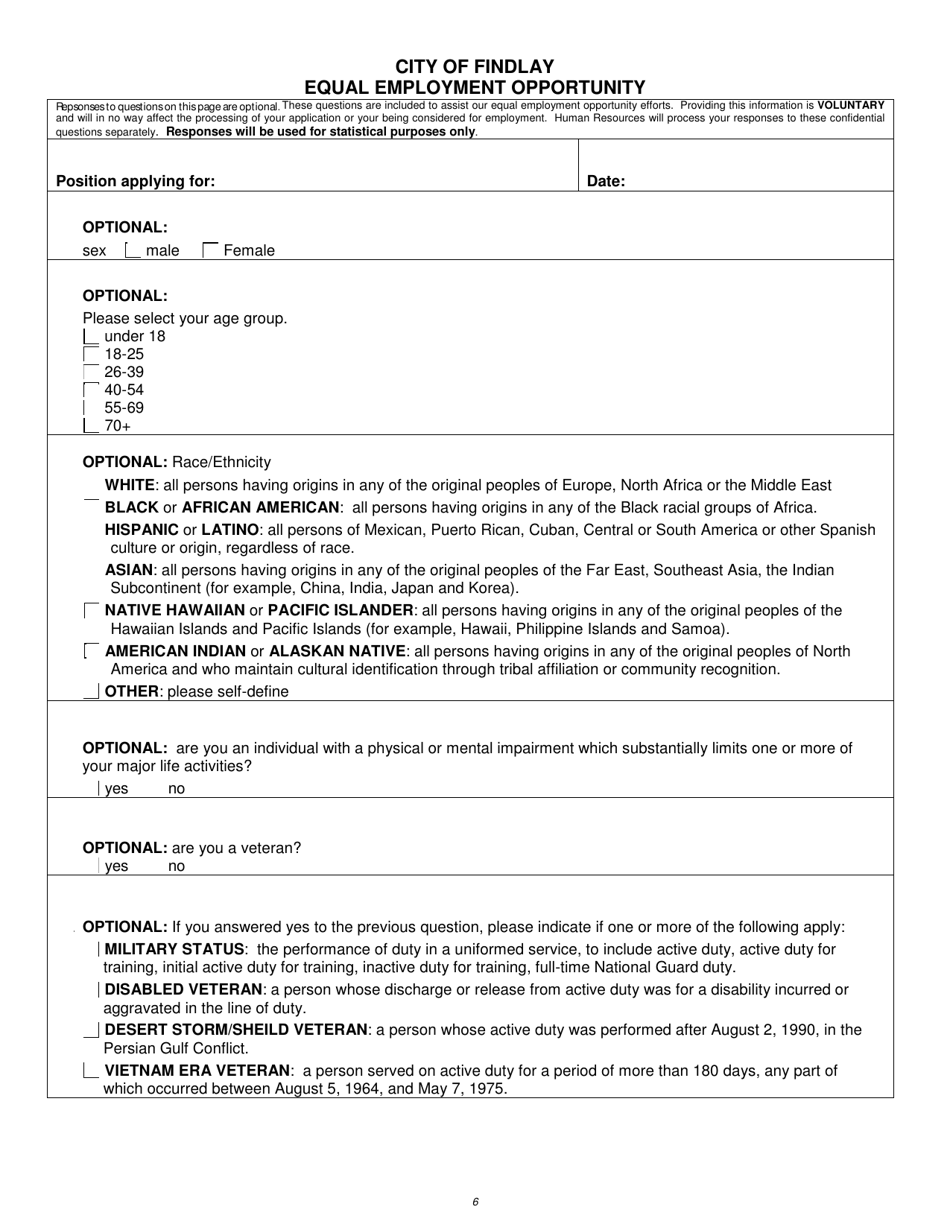 Employment Applicatiinon - City of Findlay, Ohio, Page 6