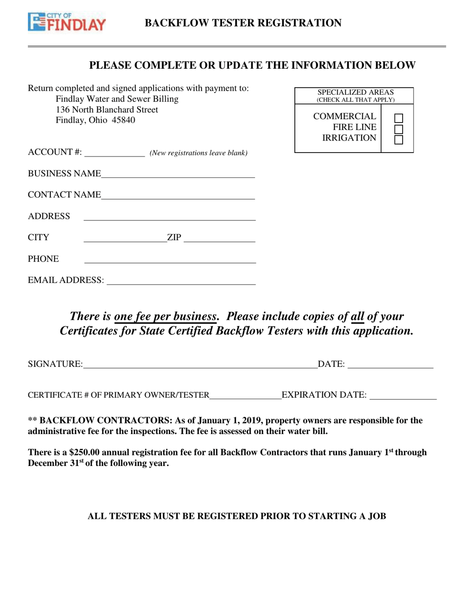 Backflow Tester Registration - City of Findlay, Ohio, Page 1