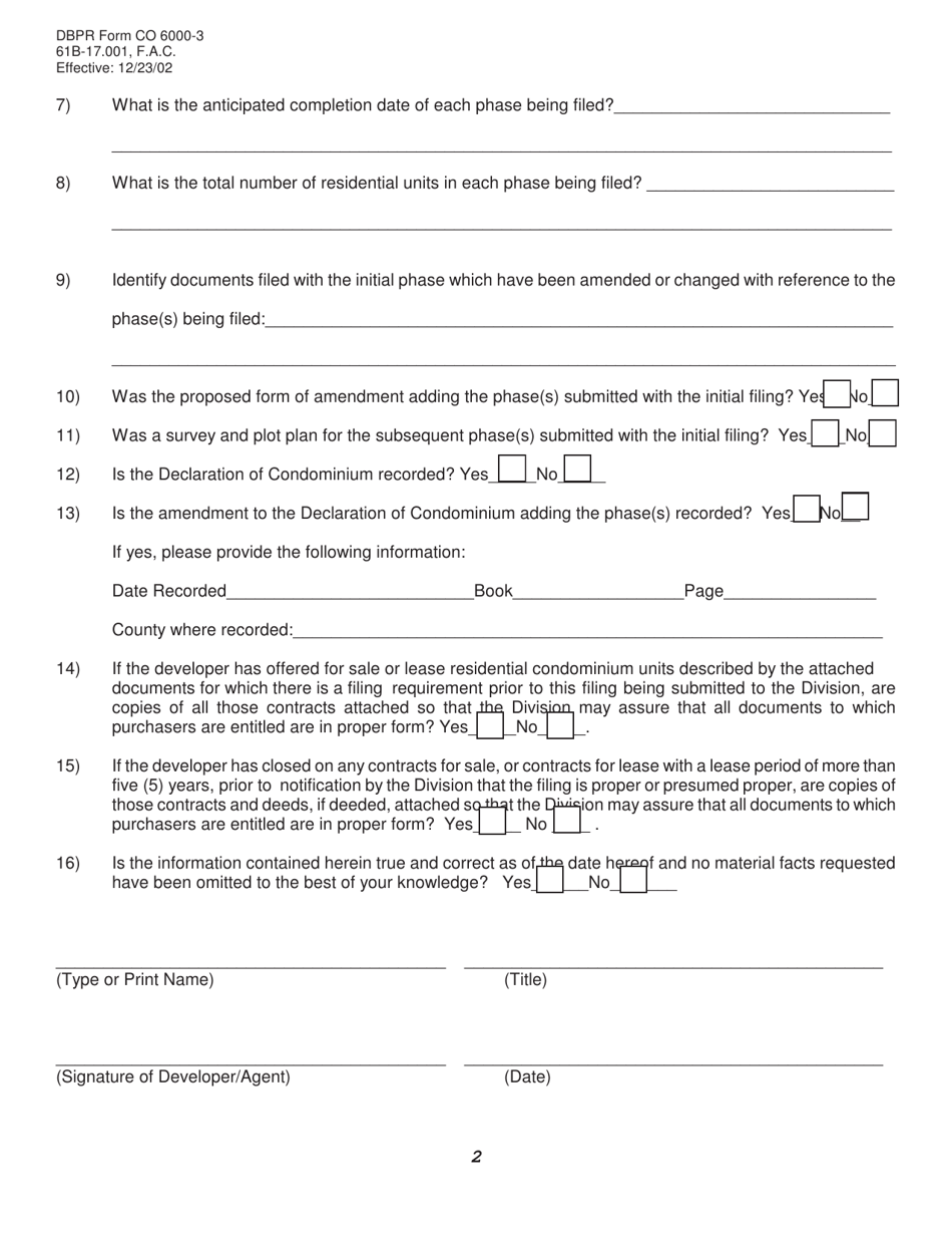 DBPR Form CO6000-3 - Fill Out, Sign Online and Download Printable PDF ...