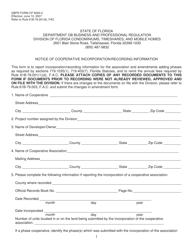 Document preview: DBPR Form CP6000-2 Notice of Cooperative Incorporation/Recording Information - Florida