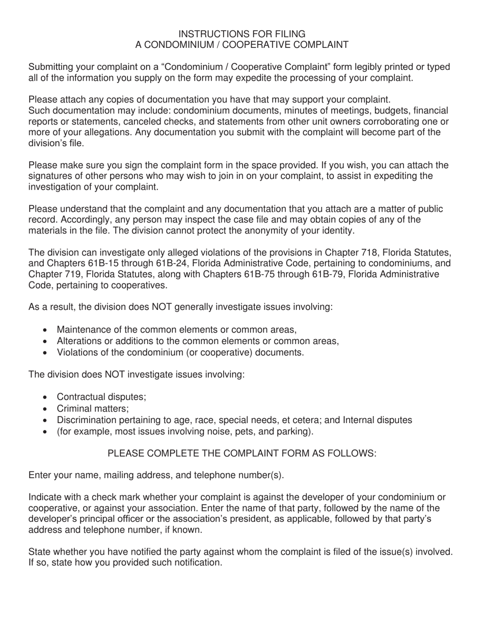 Condominium / Cooperative Complaint - Florida, Page 1