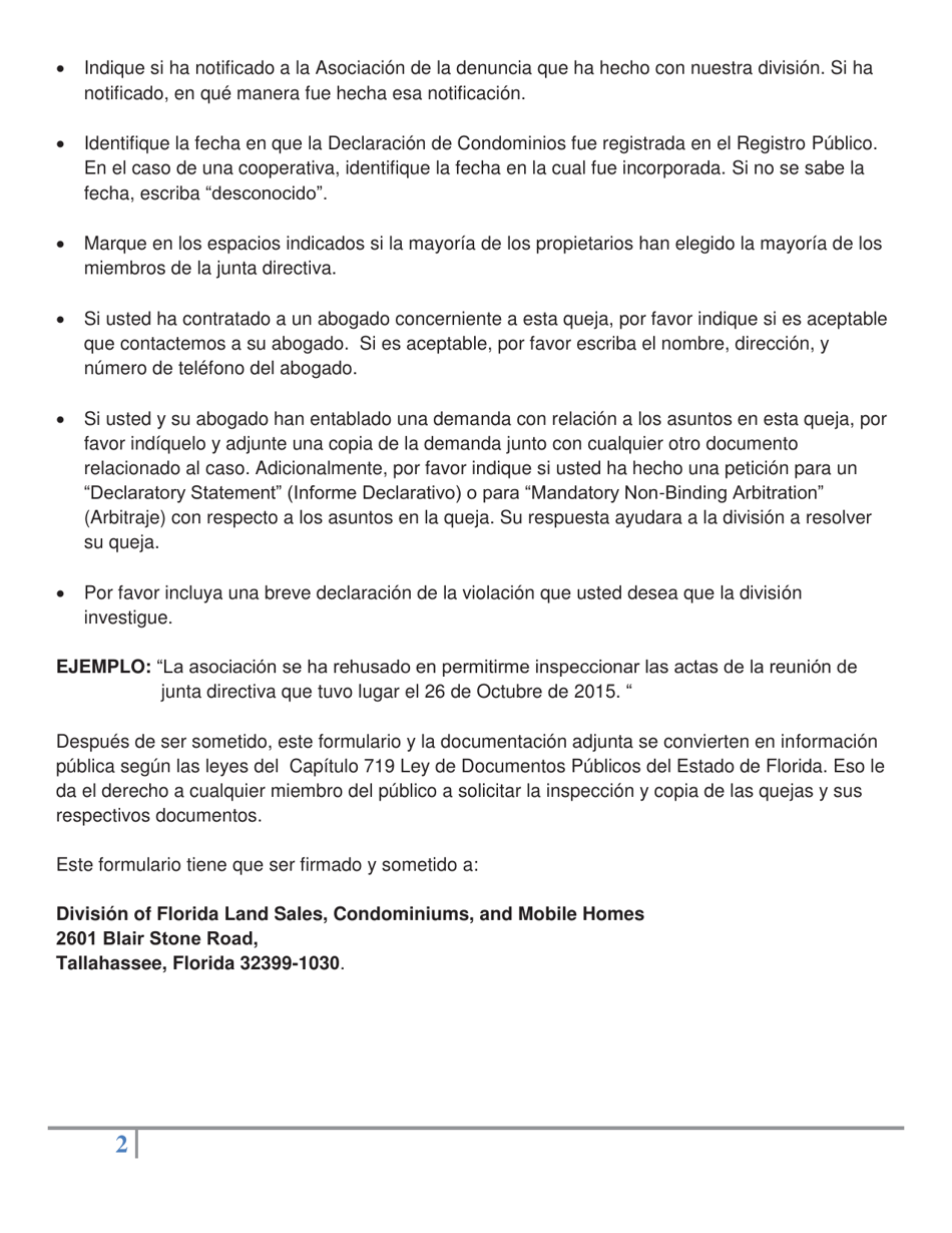Queja De Condominio / Cooperativa - Florida (Spanish), Page 2