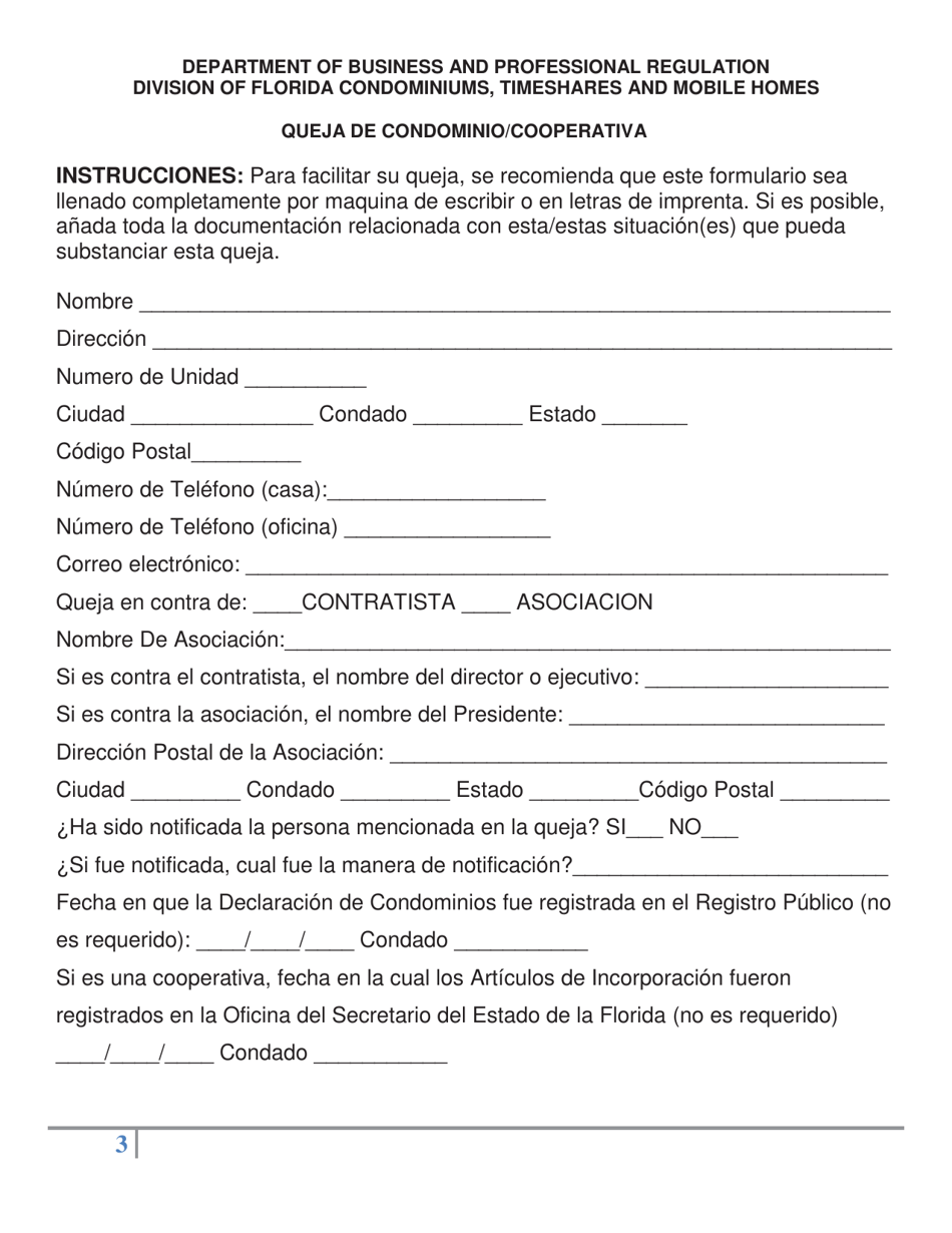 Queja De Condominio / Cooperativa - Florida (Spanish), Page 3