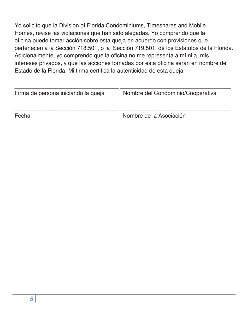 Queja De Condominio / Cooperativa - Florida (Spanish), Page 5