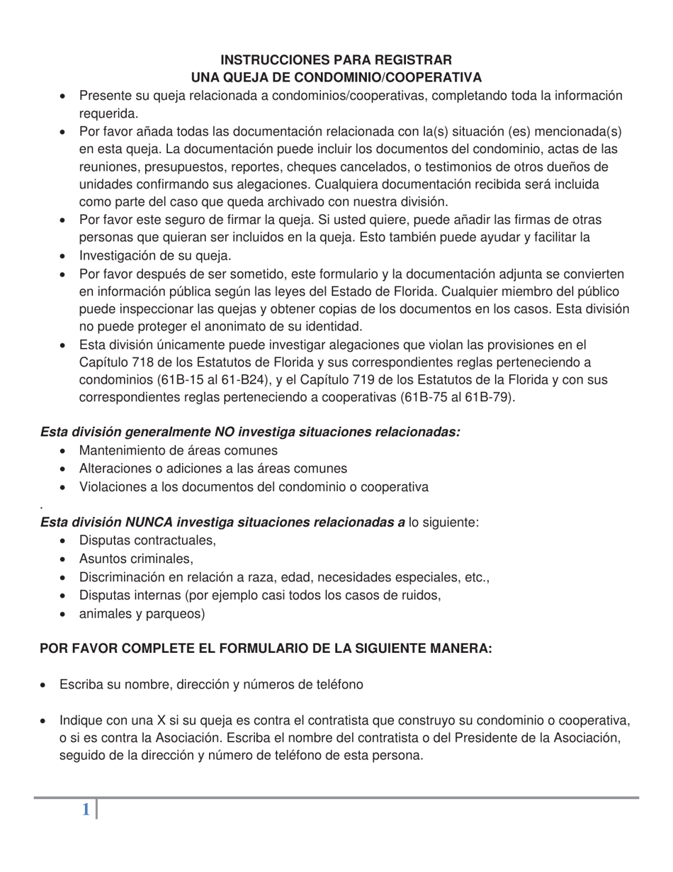 Florida Queja De Condominio Cooperativa Spanish Fill Out Sign Florida queja de condominio cooperativa spanish fill out sign