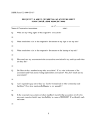 DBPR Form CO6000-33-037 Frequently Asked Questions and Answers Sheet for Cooperative Associations - Florida