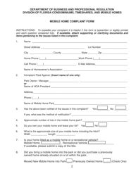 Mobile Home Complaint Form - Florida, Page 2