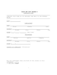 Yacht and Ship Broker&#039;s Complaint Form - Florida