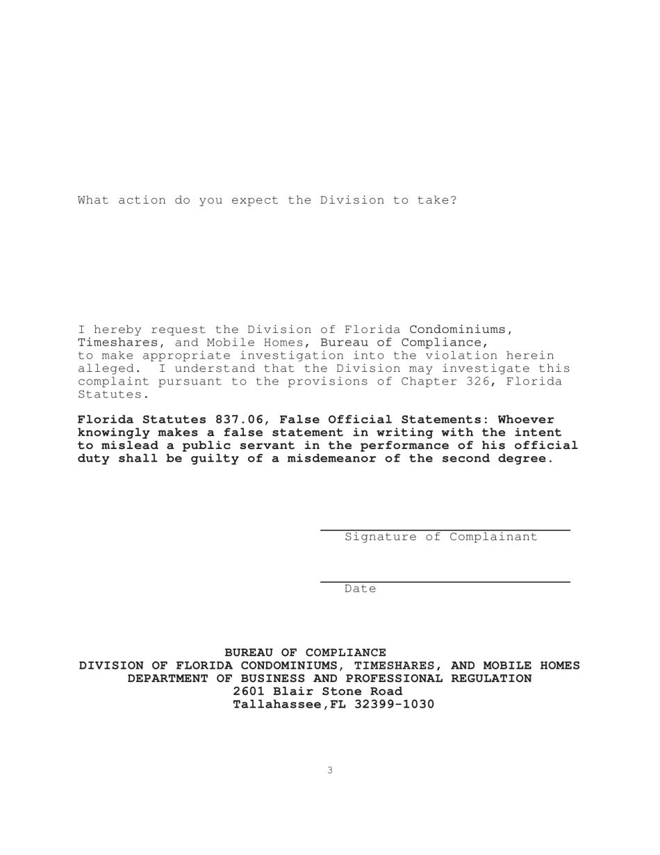 Yacht and Ship Brokers Complaint Form - Florida, Page 3