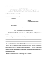 DBPR Form ARB6000-002 Qualified Representative Application - Florida