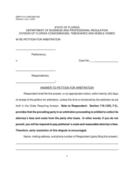 DBPR Form ARB6000-003 Answer to Petition for Arbitration - Florida