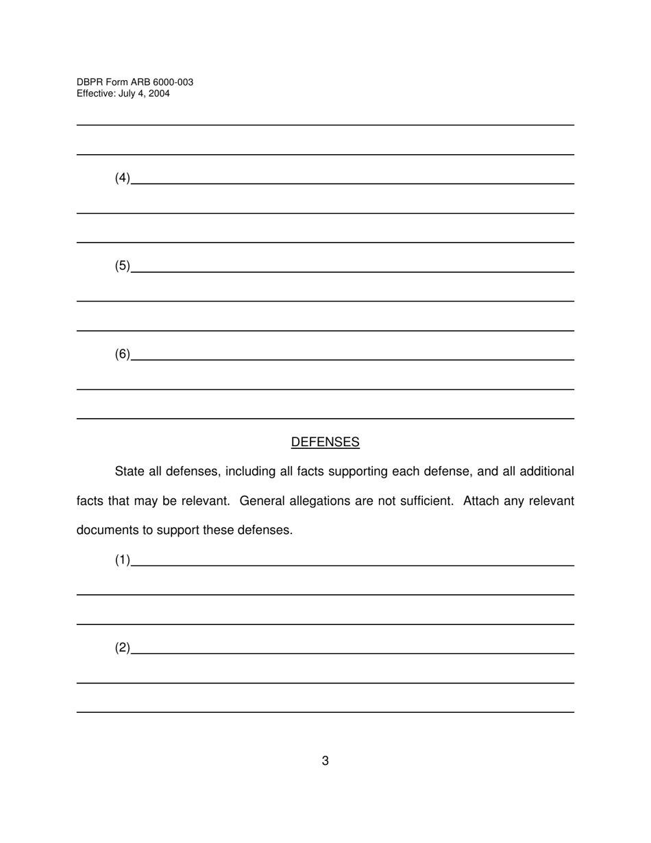 DBPR Form ARB6000-003 Answer to Petition for Arbitration - Florida, Page 3