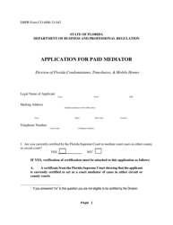 Document preview: DBPR Form CO6000-33-042 Application for Paid Mediator - Florida