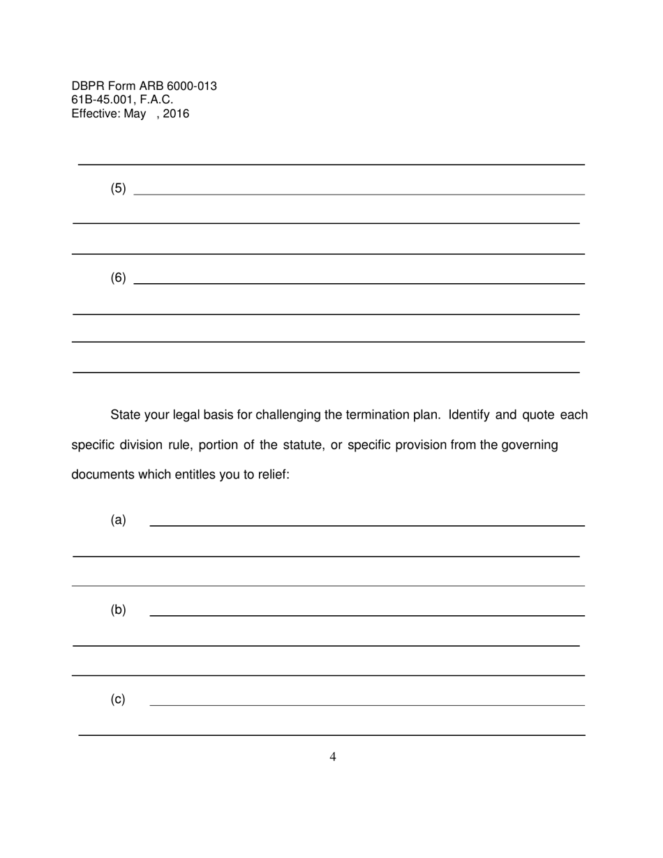 DBPR Form ARB6000-013 Mandatory Non-binding Petition Form for a Termination Dispute - Florida, Page 4