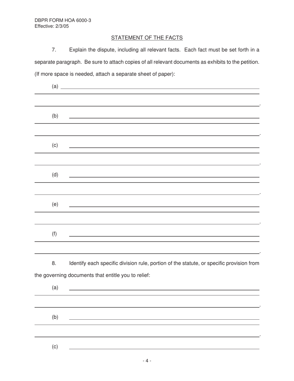 DBPR Form HOA6000-3 Mandatory Binding Arbitration Form Petition - Election Dispute - Florida, Page 4