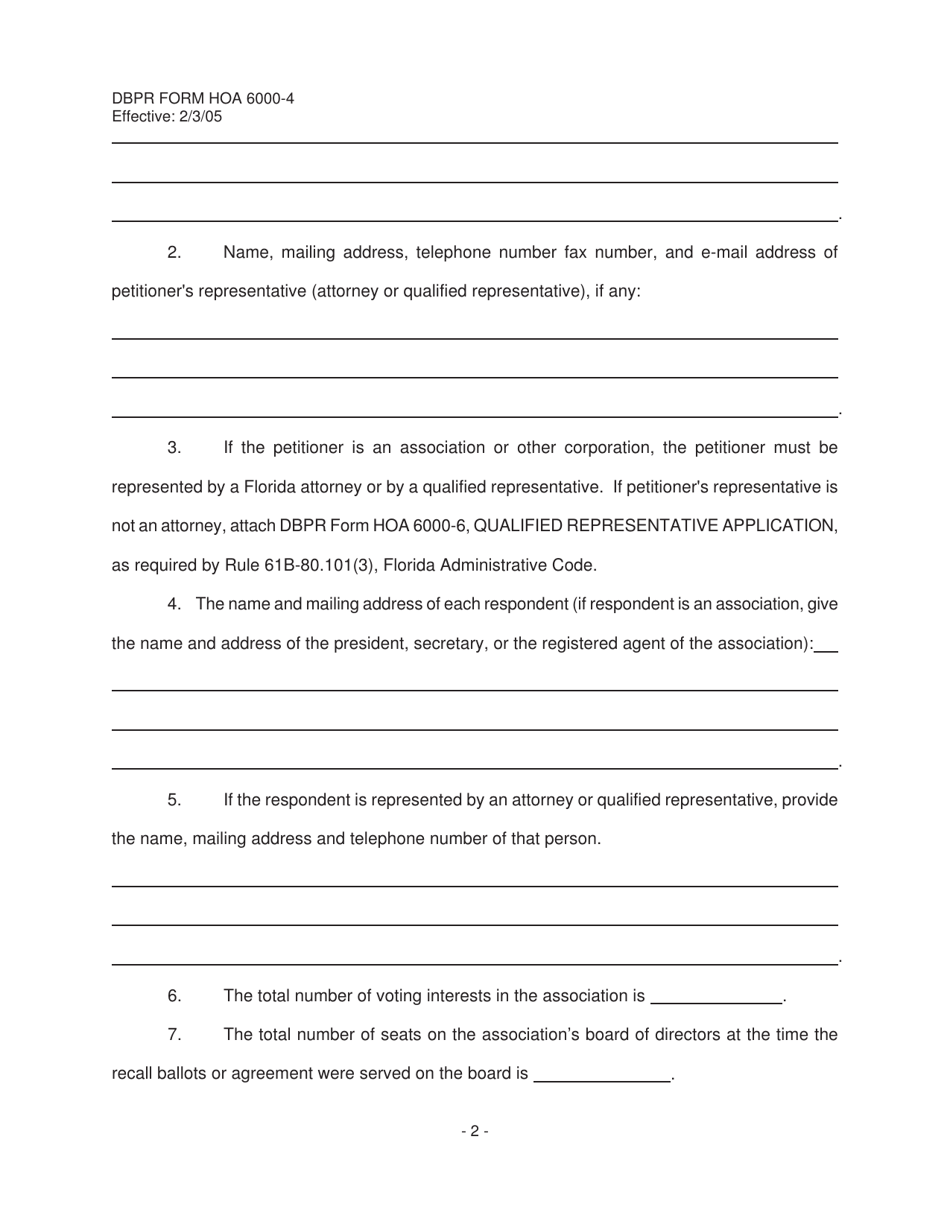 DBPR Form HOA6000-4 - Fill Out, Sign Online and Download Printable PDF ...