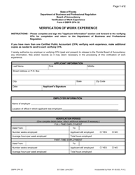 Document preview: Form DBPR CPA32 Verification of Work Experience - Florida