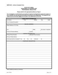 Form DBPR0070 Uniform Complaint Form - Florida, Page 2