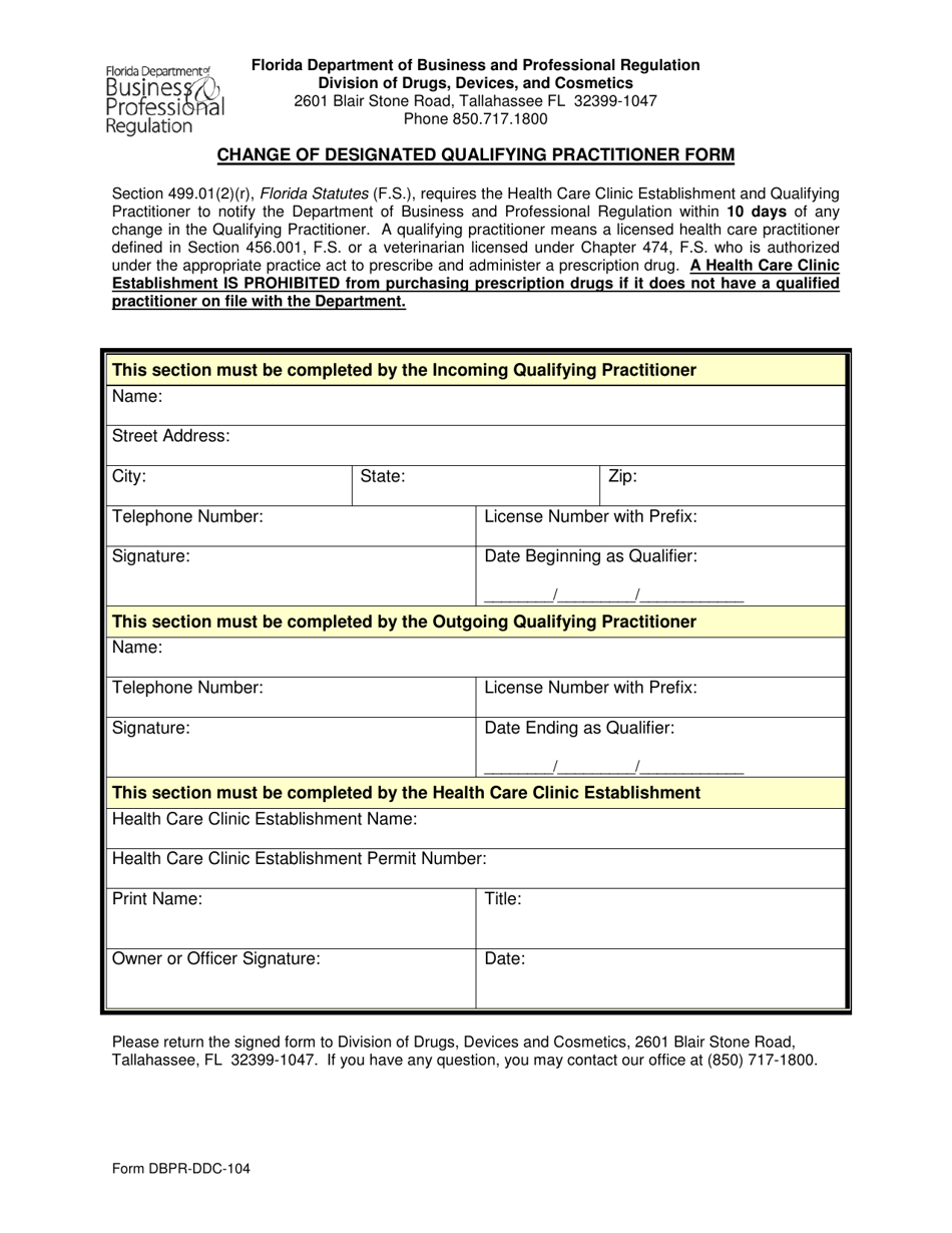 Form DBPR-DDC-104 - Fill Out, Sign Online and Download Printable PDF ...