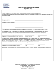 Document preview: Health Care Clinic Establishment Signature Page - Florida