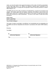 Form DBPR-DDC-112 Prescription Drug Wholesale Distributor Irrevocable Standby Letter of Credit - Florida, Page 2