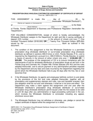 Form DBPR-DDC-113 Prescription Drug Wholesale Distributor Assignment of Certificate of Deposit - Florida