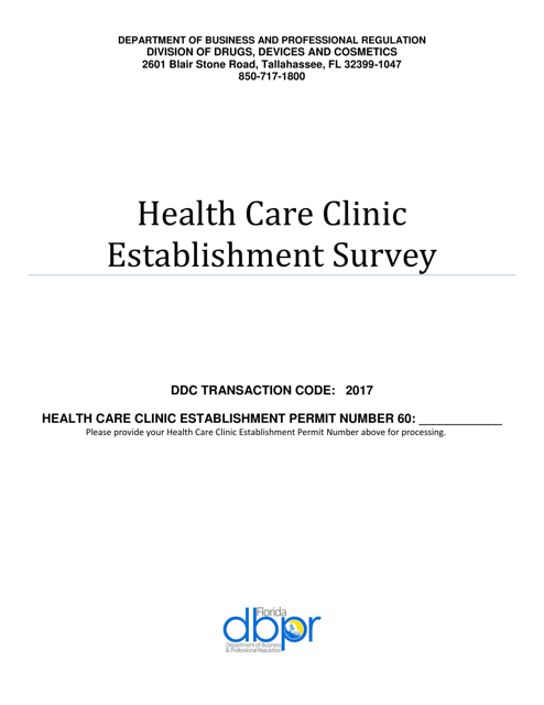 Health Care Clinic Establishment Survey - Florida Download Pdf