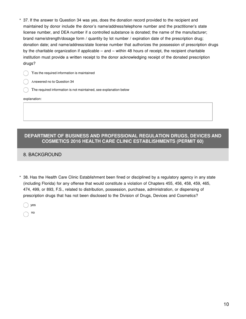 Health Care Clinic Establishment Survey - Florida, Page 12