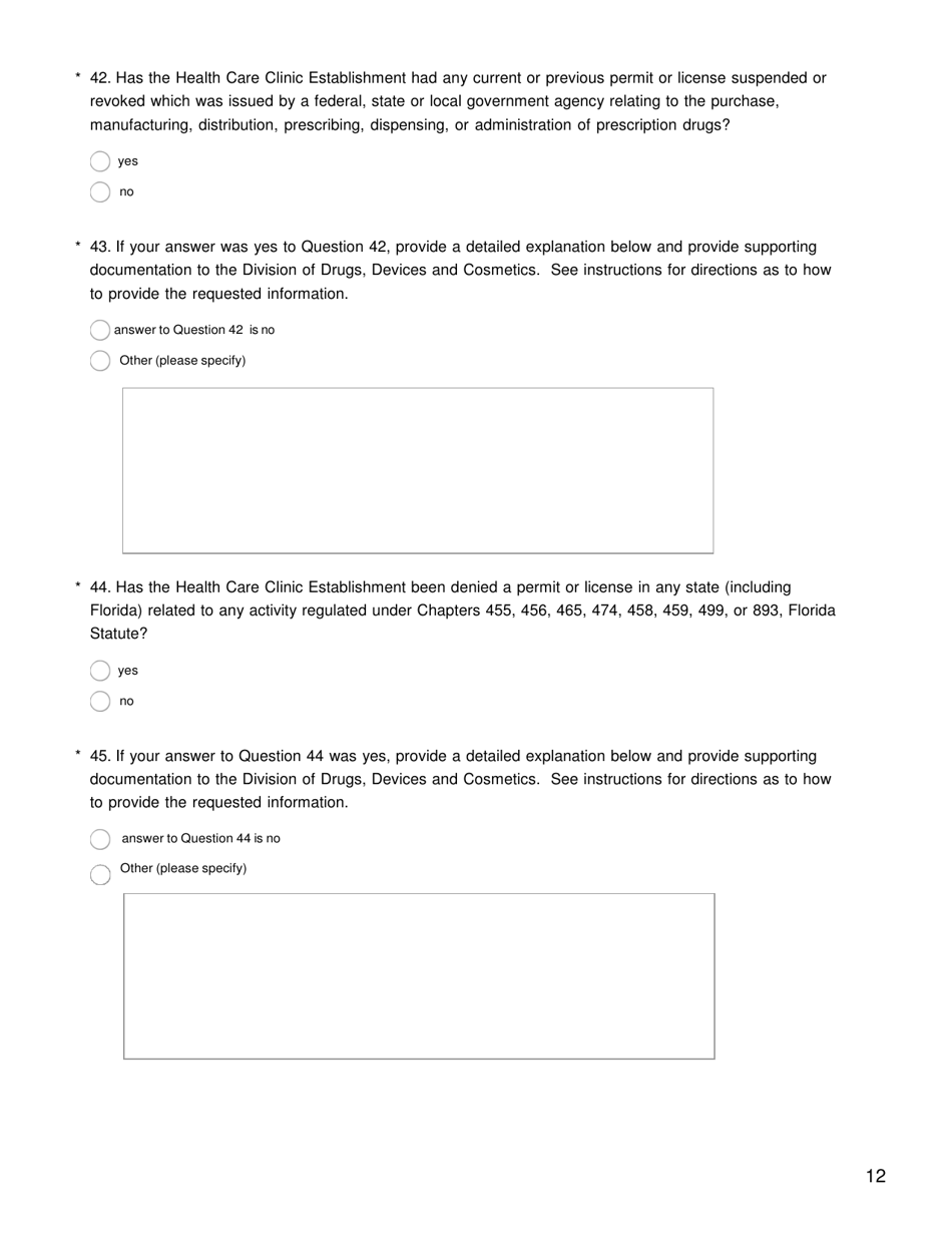 Health Care Clinic Establishment Survey - Florida, Page 14