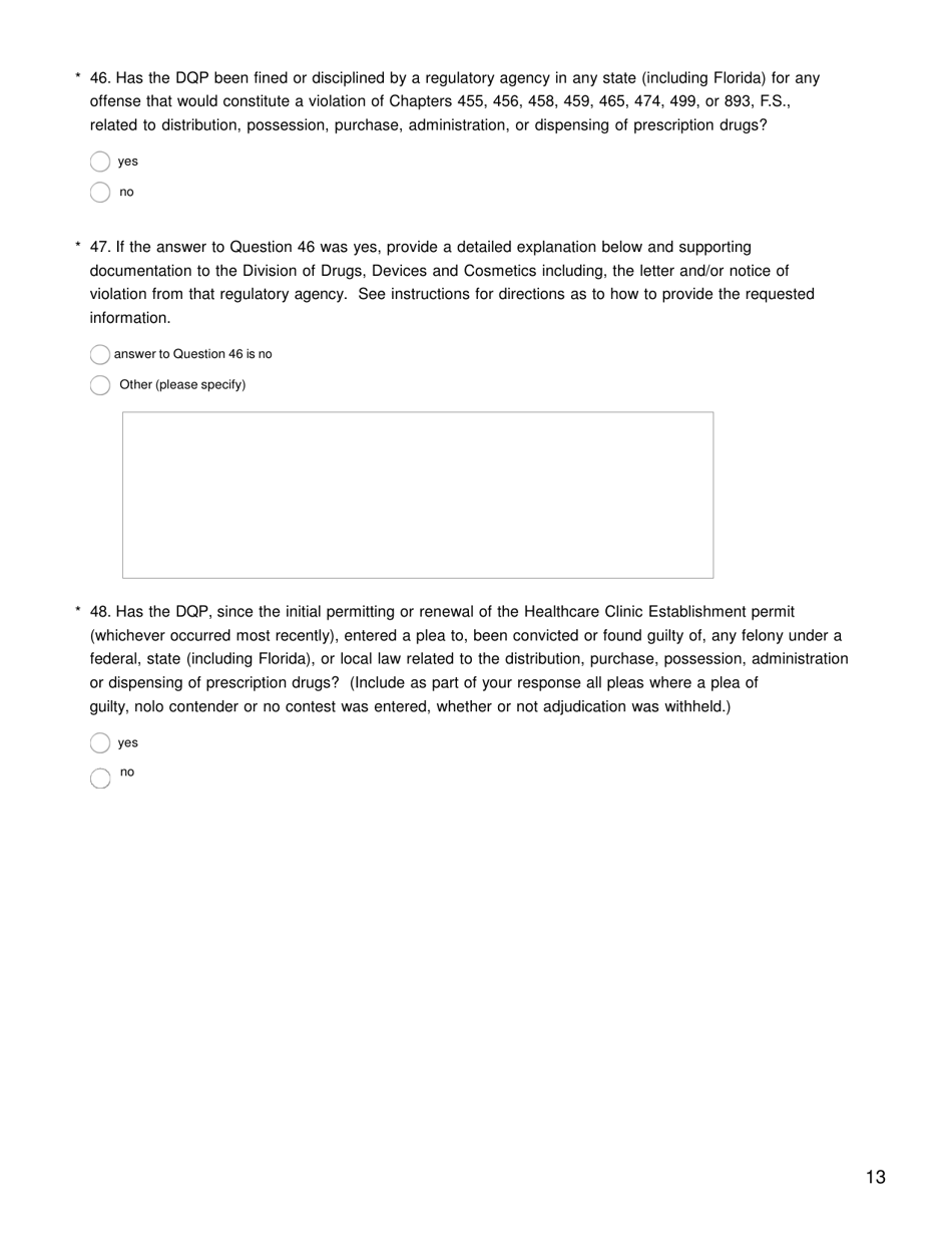 Health Care Clinic Establishment Survey - Florida, Page 15