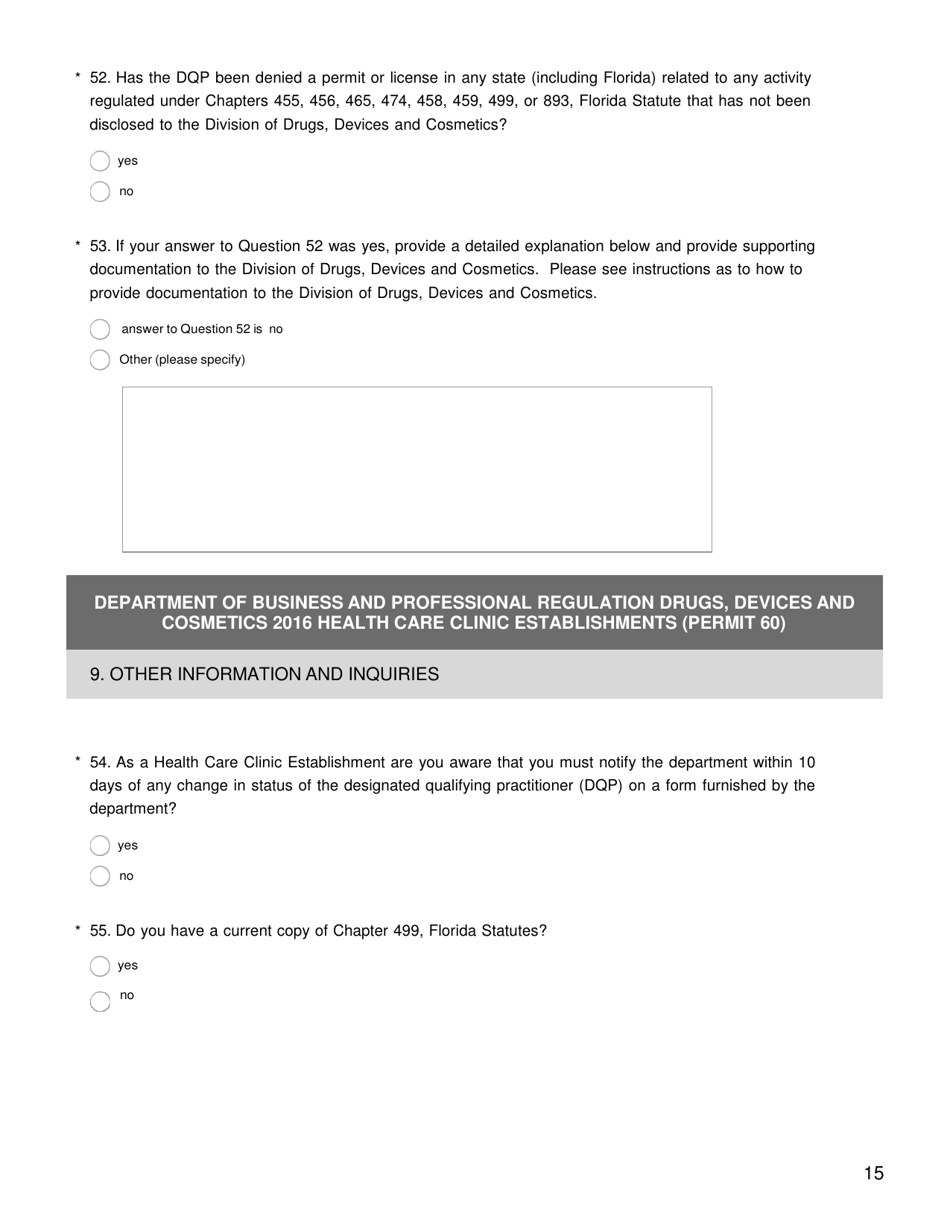 Health Care Clinic Establishment Survey - Florida, Page 17
