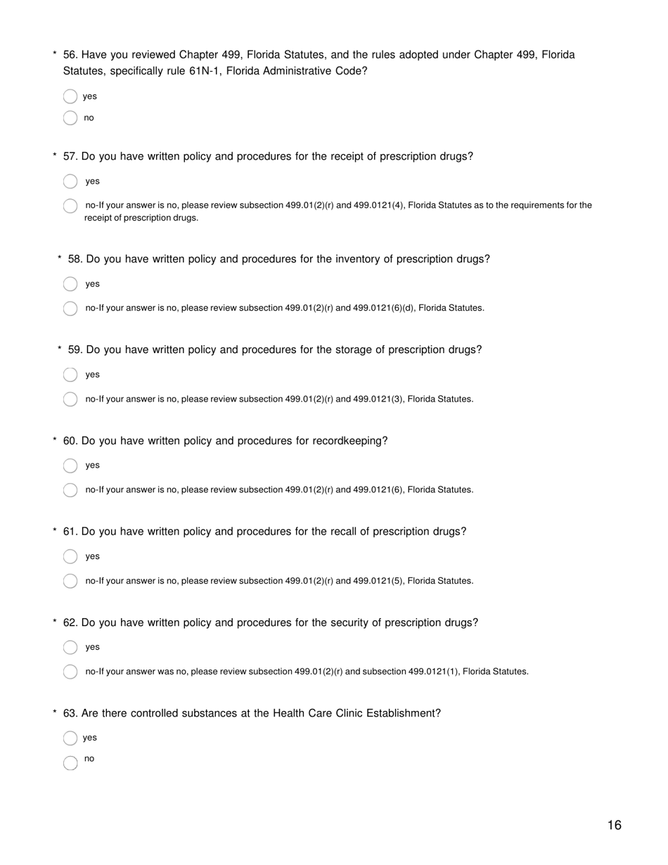 Health Care Clinic Establishment Survey - Florida, Page 18