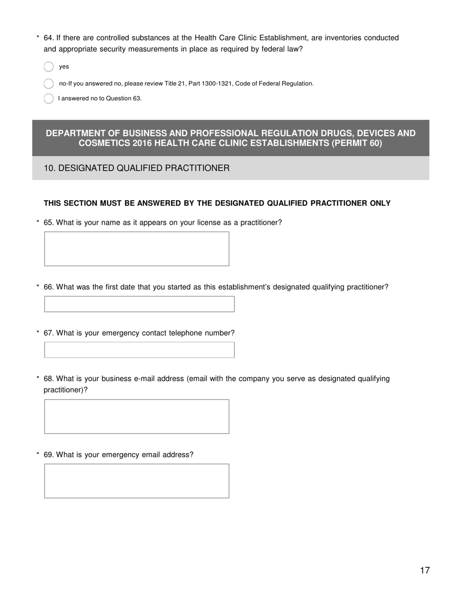 Health Care Clinic Establishment Survey - Florida, Page 19