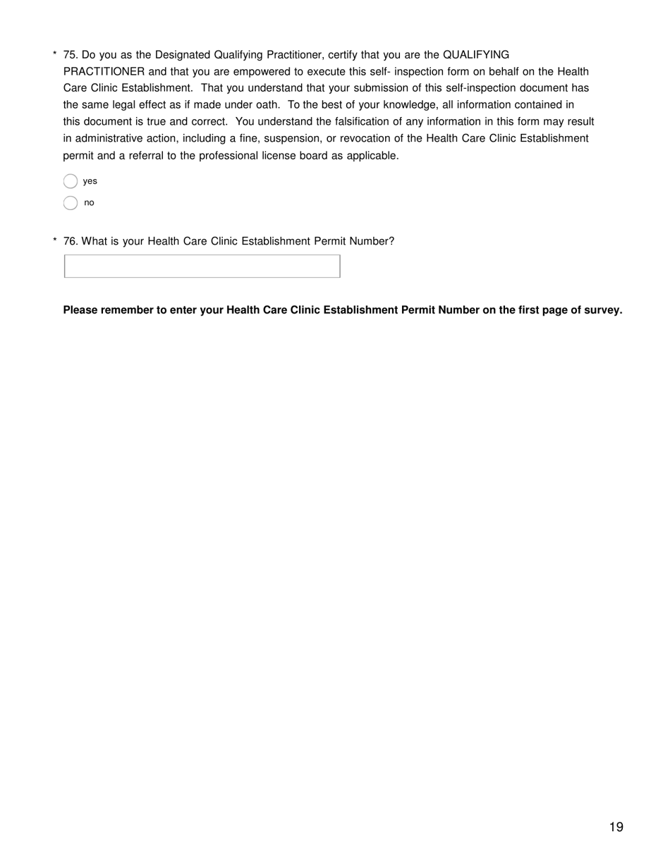 Health Care Clinic Establishment Survey - Florida, Page 21