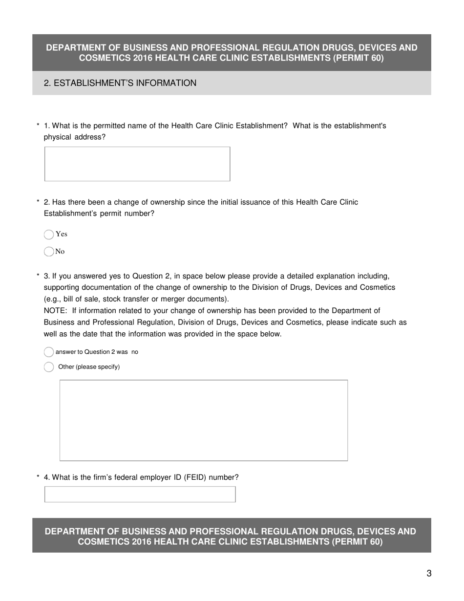 Health Care Clinic Establishment Survey - Florida, Page 4