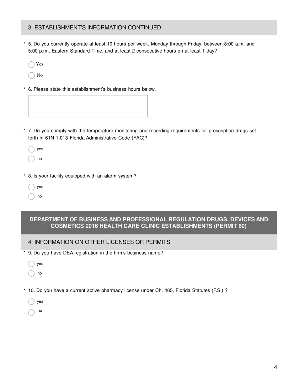 Health Care Clinic Establishment Survey - Florida, Page 5