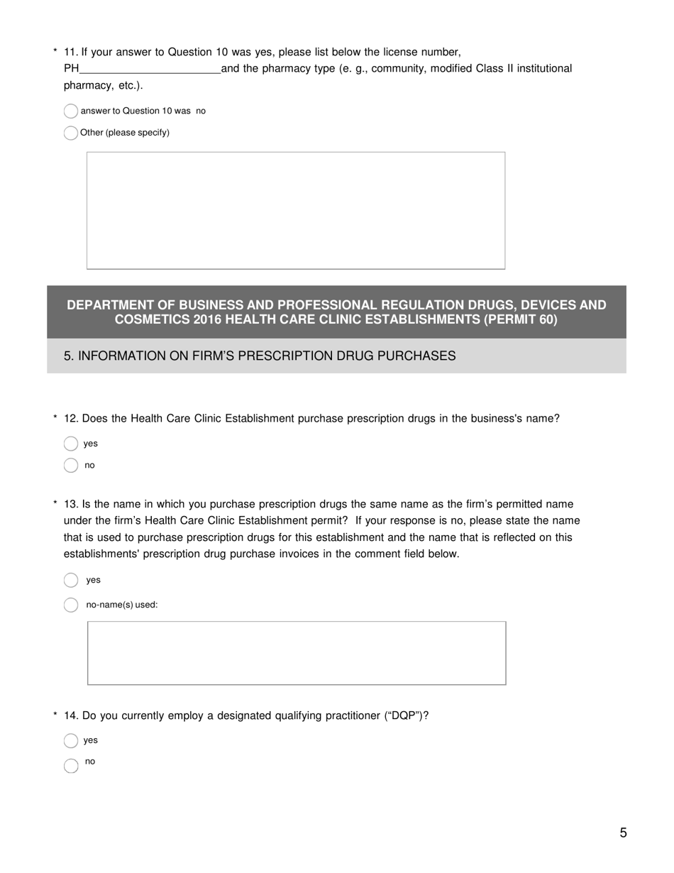 Health Care Clinic Establishment Survey - Florida, Page 6
