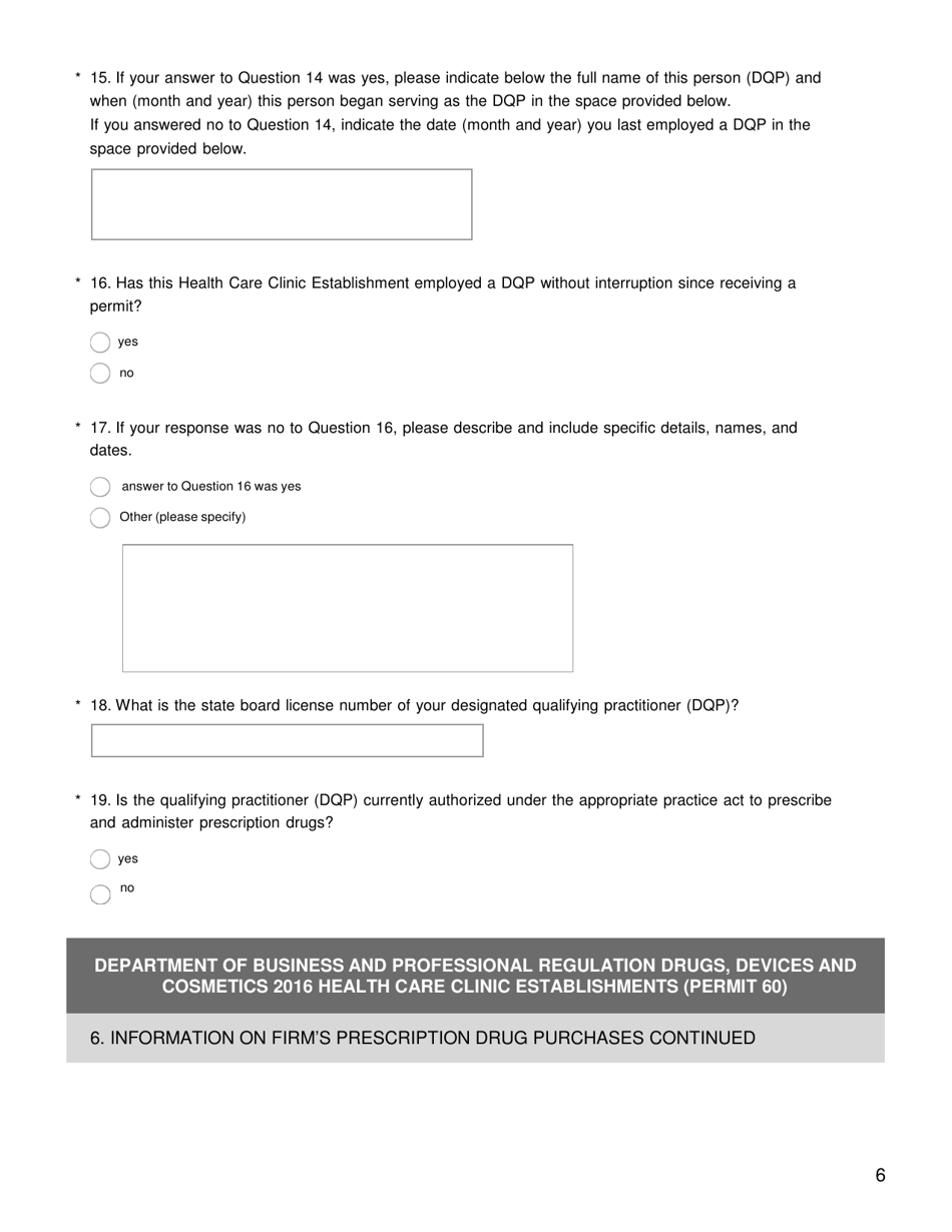 Health Care Clinic Establishment Survey - Florida, Page 7