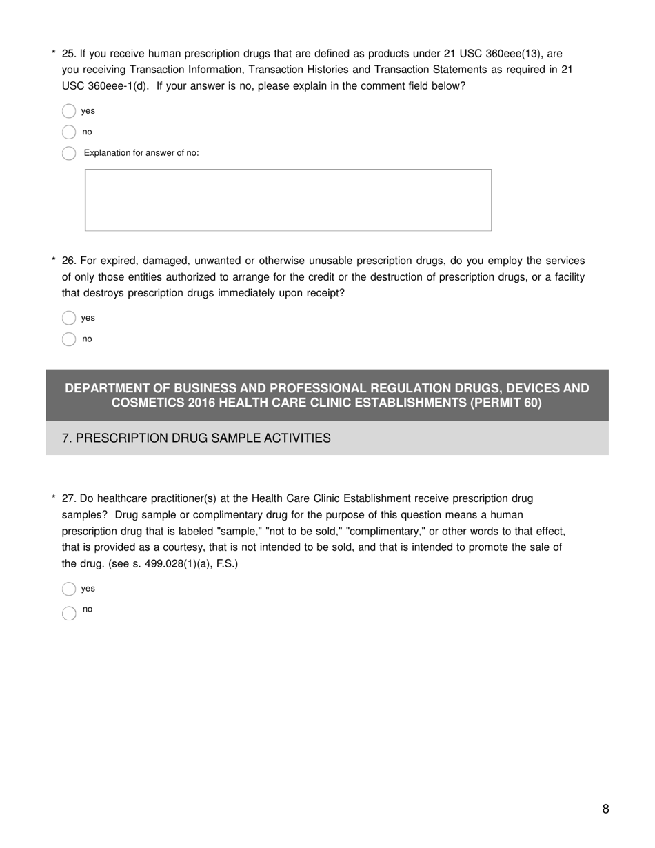Health Care Clinic Establishment Survey - Florida, Page 9