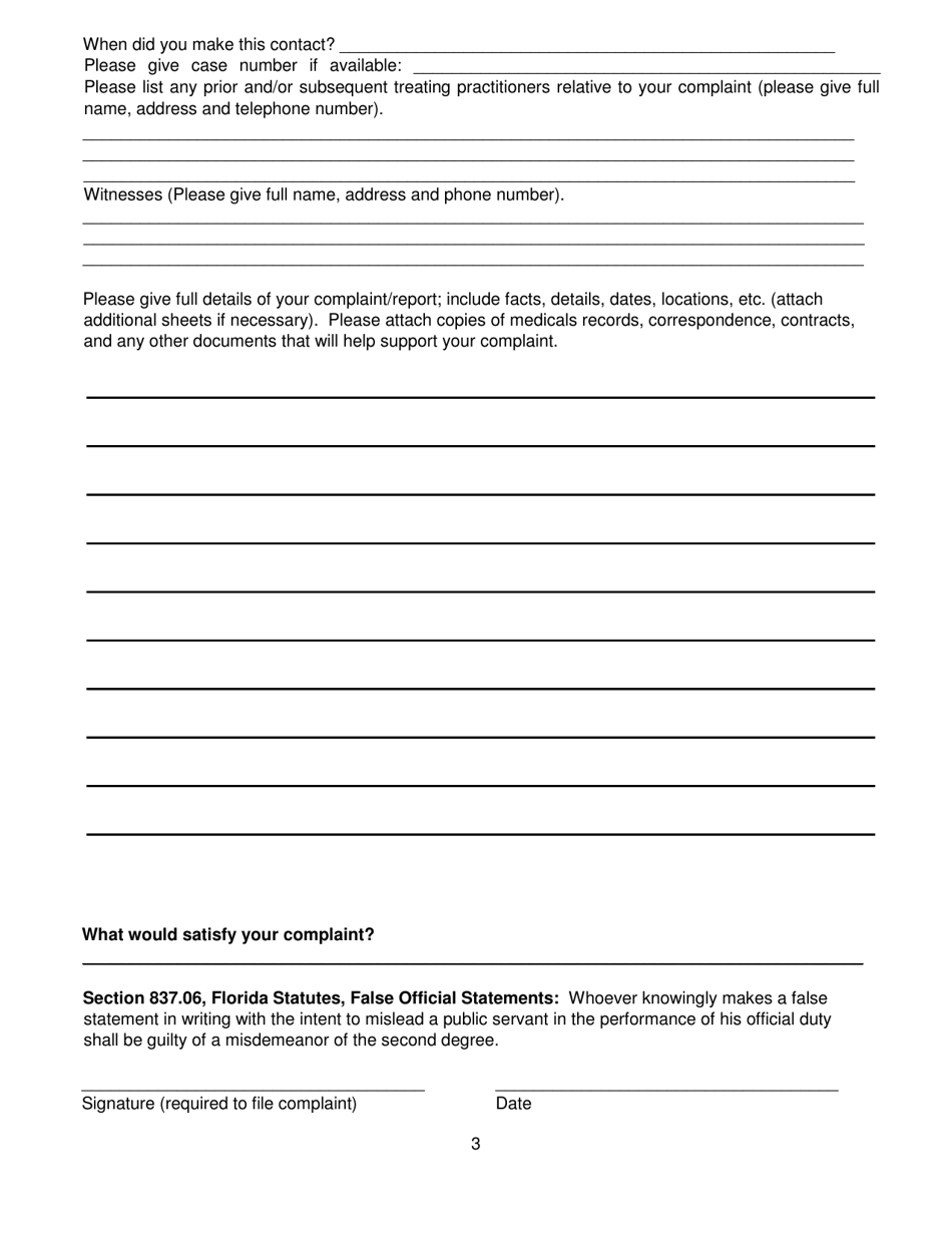 Florida Complaint Form - Fill Out, Sign Online and Download PDF ...