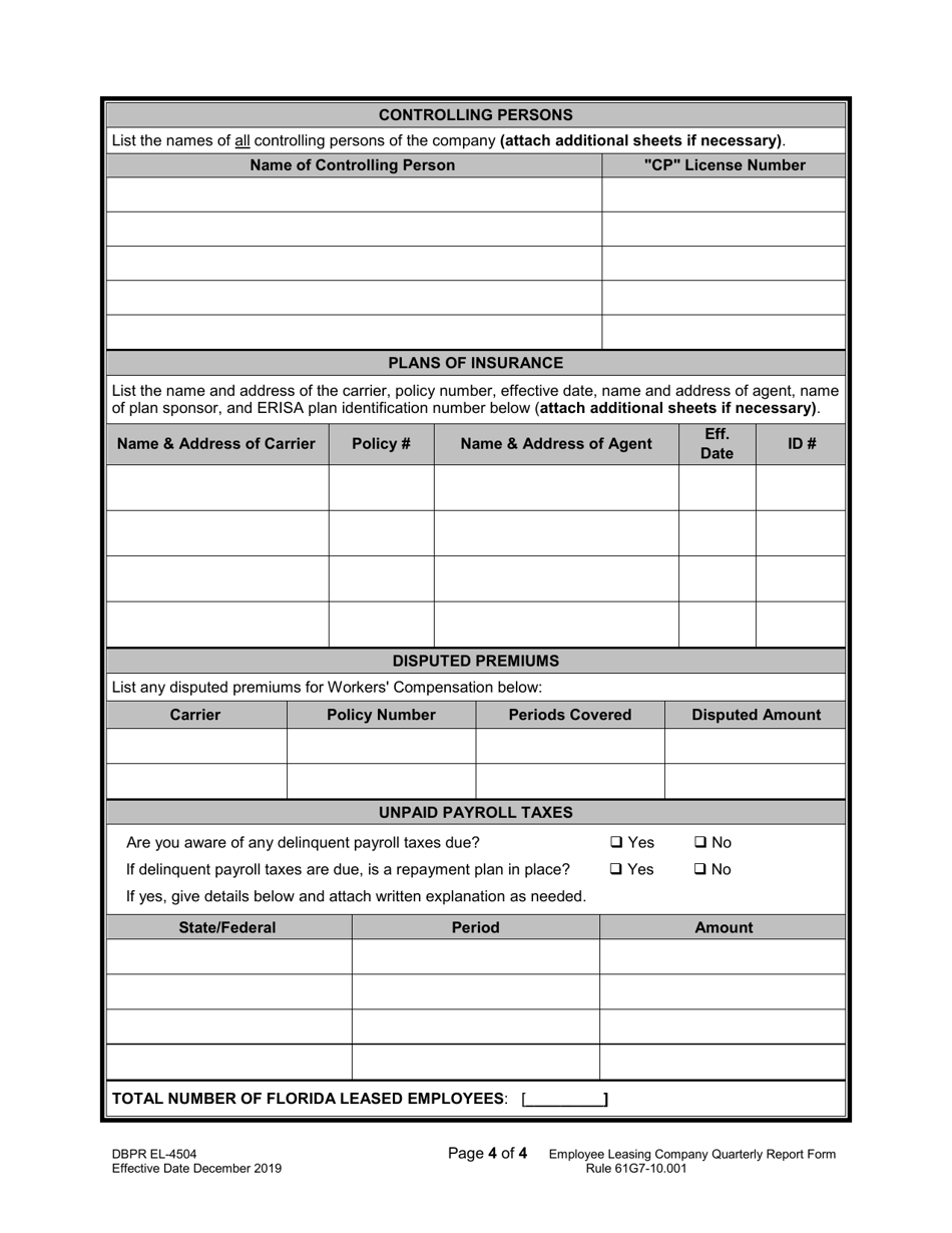 DBPR Form EL4504 Fill Out, Sign Online and Download Printable PDF