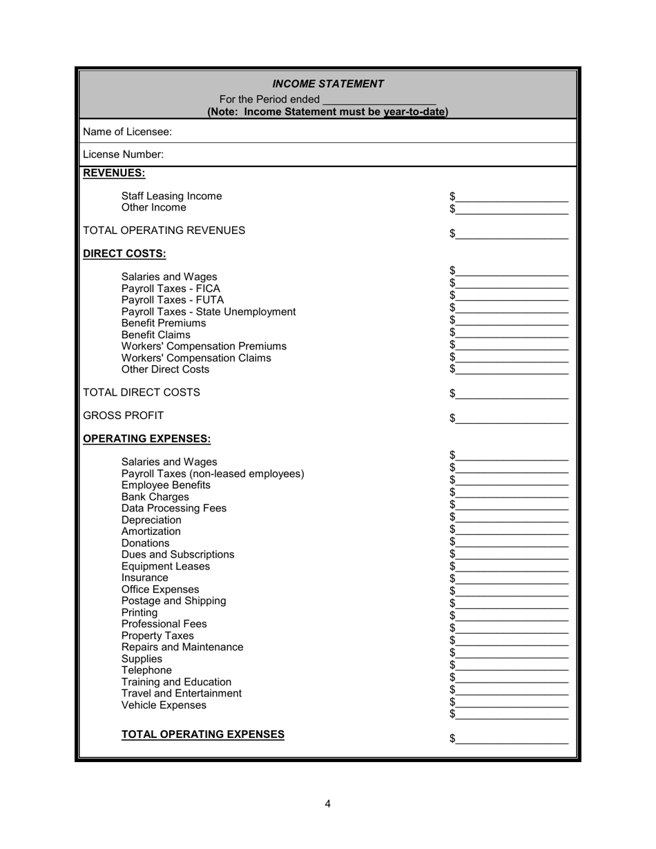 DBPR Form EL-4506 Standard Financial Statement - Florida, Page 4