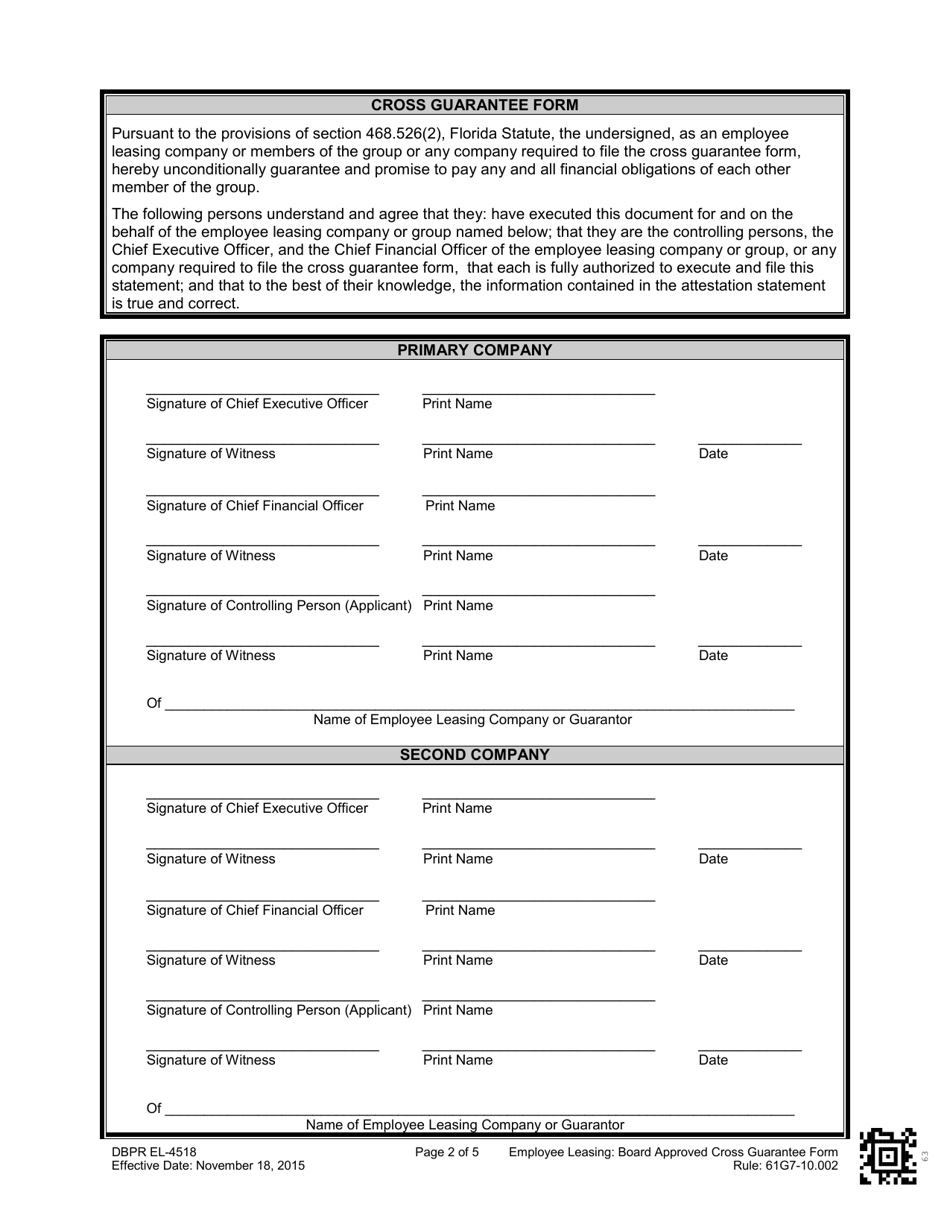 DBPR Form EL-4518 Board Approved Cross Guarantee Form - Florida, Page 2