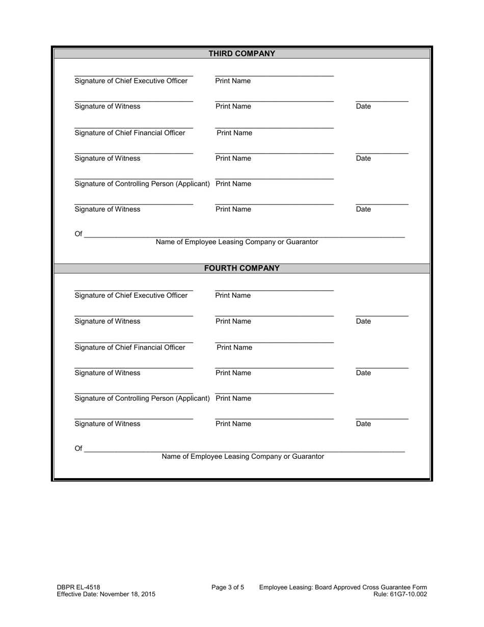 DBPR Form EL-4518 Board Approved Cross Guarantee Form - Florida, Page 3