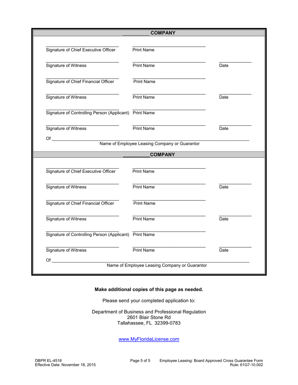DBPR Form EL-4518 Board Approved Cross Guarantee Form - Florida, Page 5