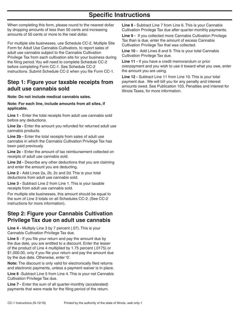 Instructions for Form CC-1 Adult Use Cannabis Cultivation Privilege Tax Return - Illinois, Page 2