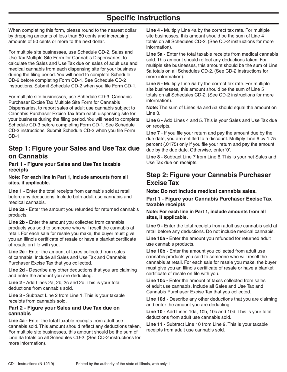 Instructions for Form CD-1 Cannabis Dispensary Tax Return - Illinois, Page 2