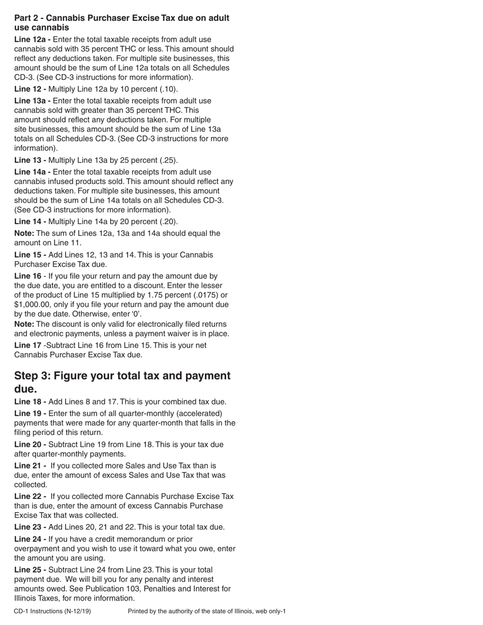Instructions for Form CD-1 Cannabis Dispensary Tax Return - Illinois, Page 3